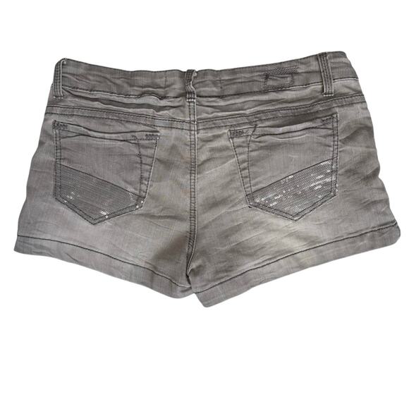 Womens Distressed Gray Denim Shorts Size 11 Sequins Casual Grunge Glam Summer - Picture 6 of 13